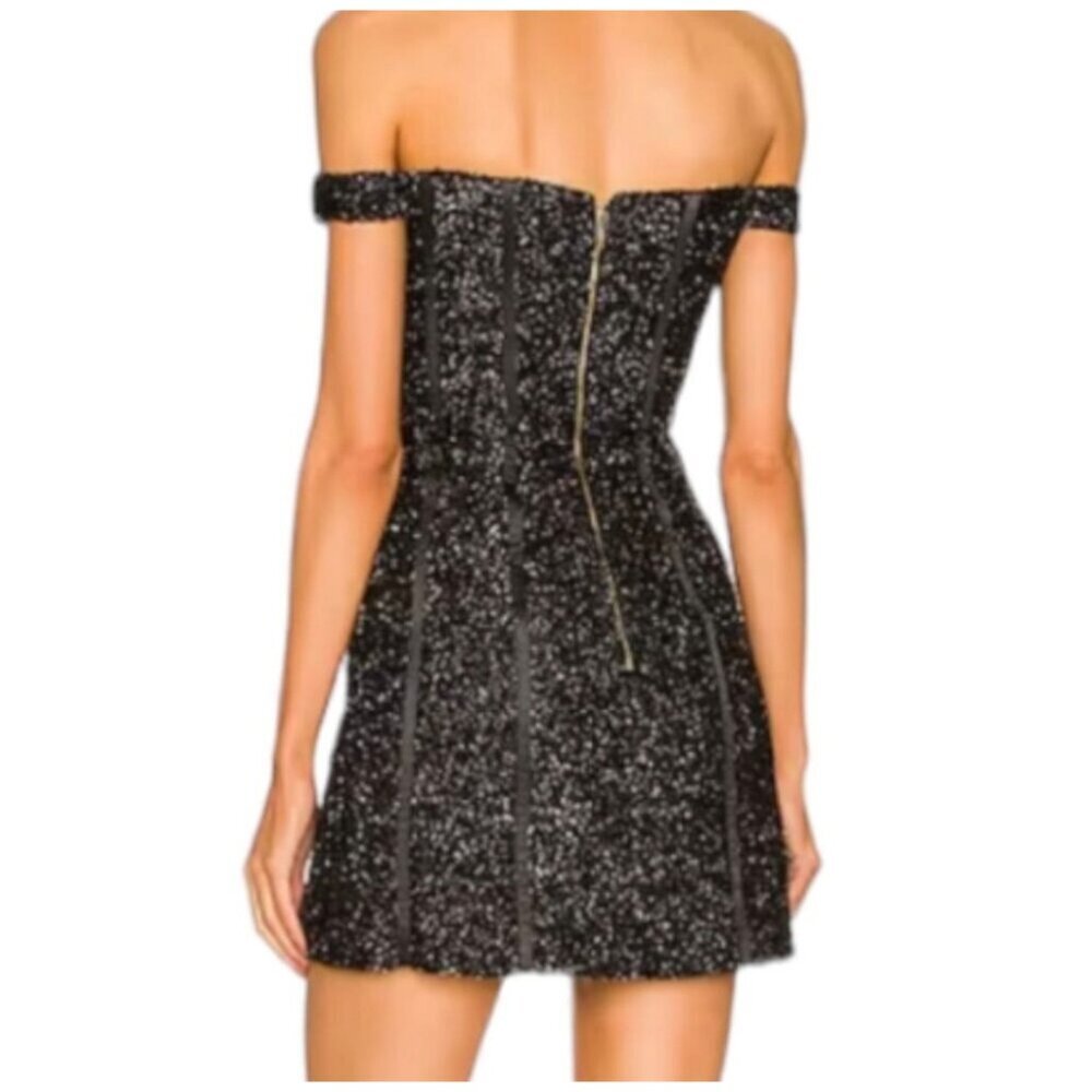 Alice McCall She's Electric Black Metallic Off Shoulder Mini Dress Size 8 - Picture 3 of 14